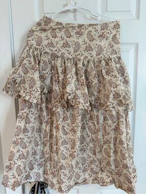 Loeffler Randall Cream Paisley Tiered Ruffle Skirt